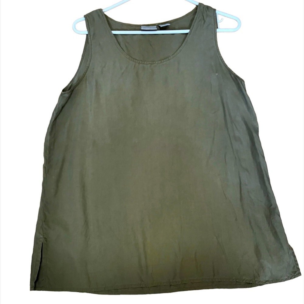 100 % Silk Jackeline Ferrer Military Green woman’s Top Sz M 8